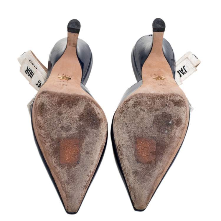 Pre Owned Dior Blue Patent Leather J'Adior Pointed Toe Slingback Sandals Size 36.5 