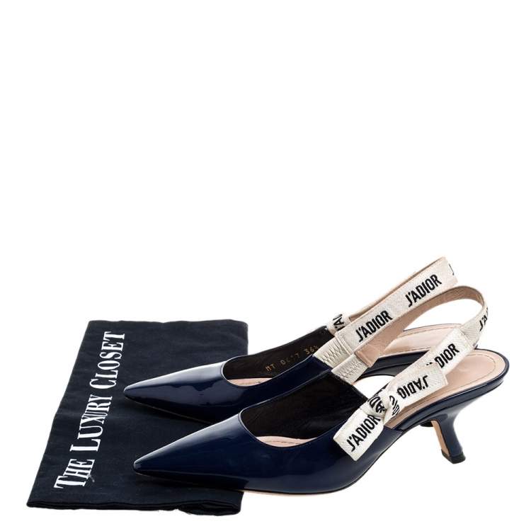 Pre Owned Dior Blue Patent Leather J'Adior Pointed Toe Slingback Sandals Size 36.5 