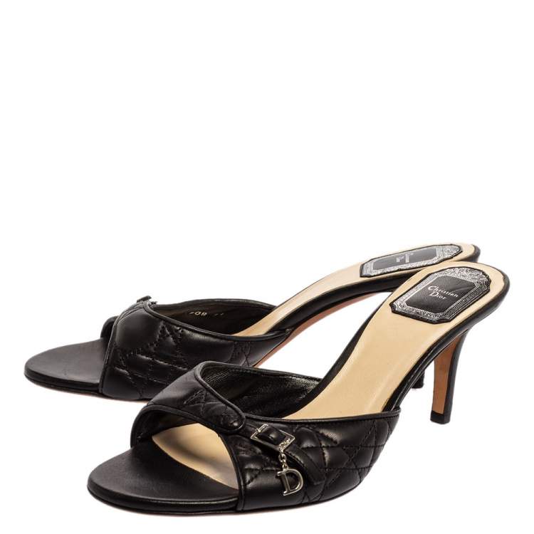 Pre Owned Dior Black Cannage Leather Buckle Open Toe Sandals Sandals Size 39