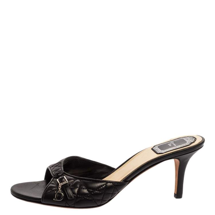 Pre Owned Dior Black Cannage Leather Buckle Open Toe Sandals Sandals Size 39