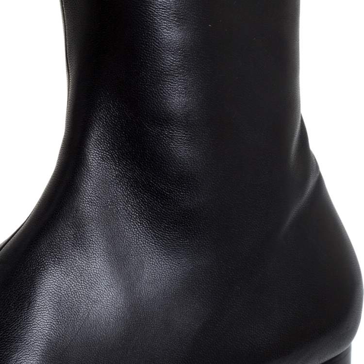 Pre Owned Dior Black Leather Pleated Bow Detail Knee Length Boots Size 39