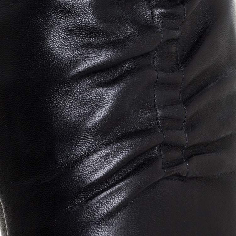 Pre Owned Dior Black Leather Pleated Bow Detail Knee Length Boots Size 39