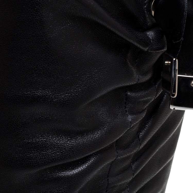 Pre Owned Dior Black Leather Pleated Bow Detail Knee Length Boots Size 39