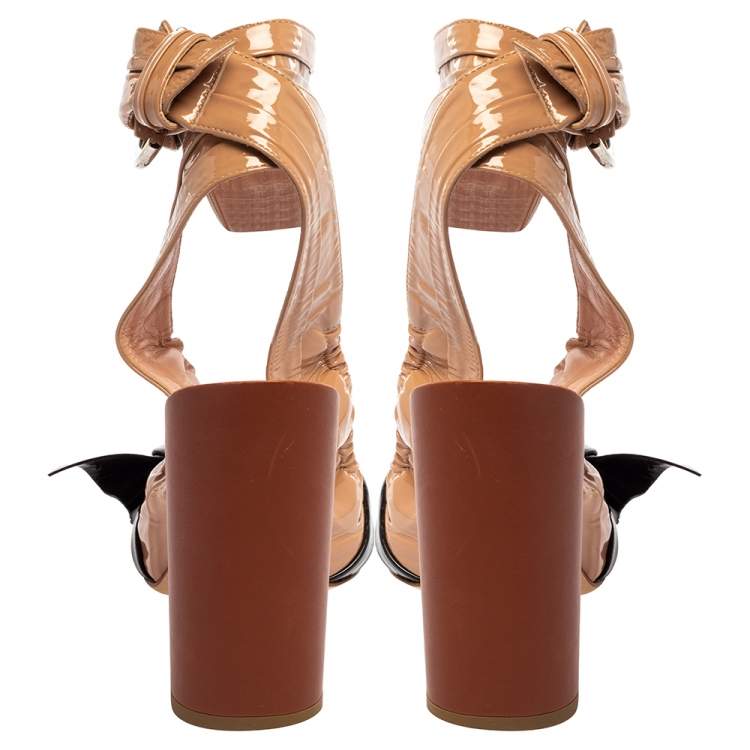 Pre Owned Dior Multicolor Patent Leather Conquest Buckle Detail Ankle Wrap Sandals Size 38