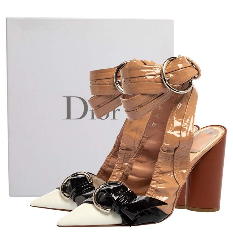 Pre Owned Dior Multicolor Patent Leather Conquest Buckle Detail Ankle Wrap Sandals Size 38