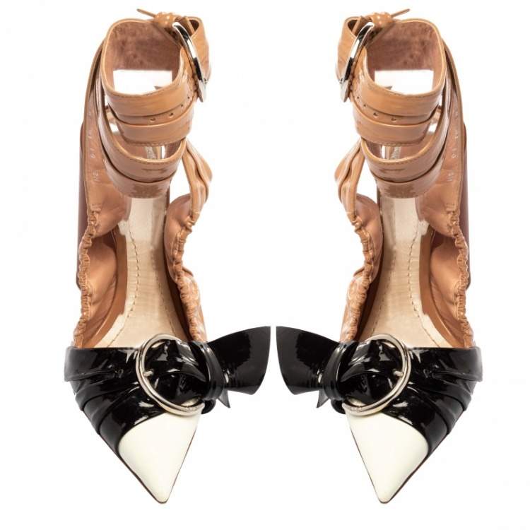 Pre Owned Dior Multicolor Patent Leather Conquest Buckle Detail Ankle Wrap Sandals Size 38