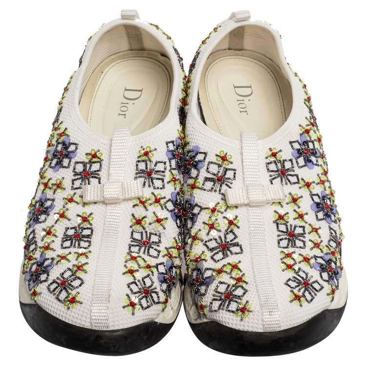 Pre Owned Dior White Mesh Fusion Embellished Slip On Sneakers Size 39