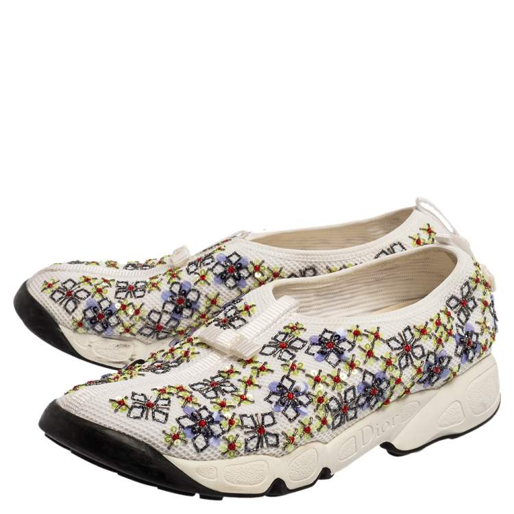 Pre Owned Dior White Mesh Fusion Embellished Slip On Sneakers Size 39