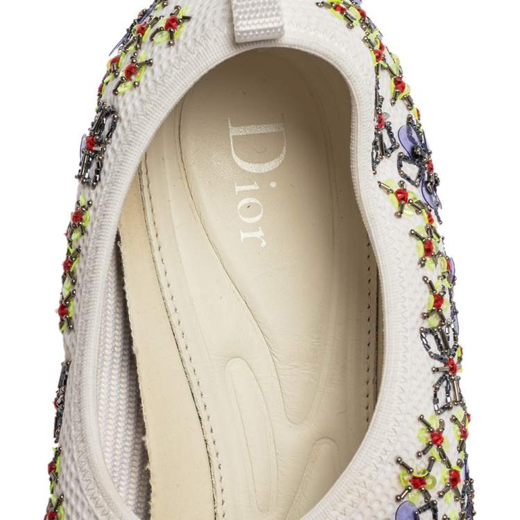 Pre Owned Dior White Mesh Fusion Embellished Slip On Sneakers Size 39