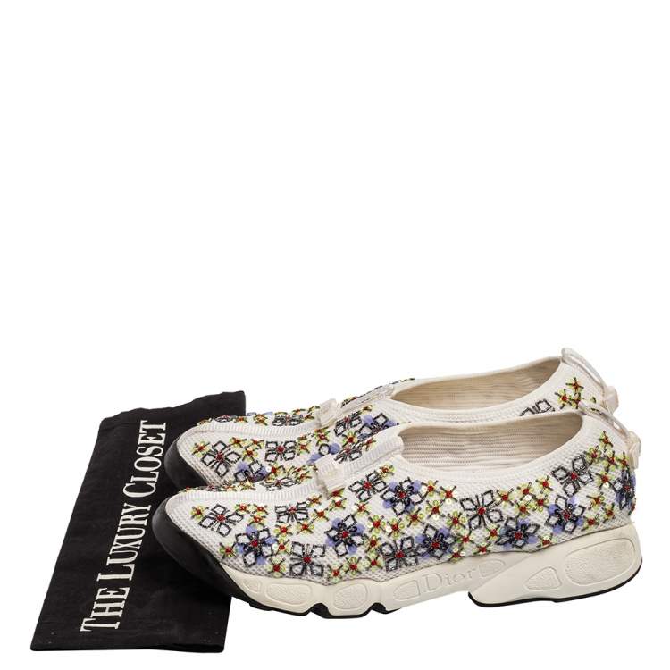Pre Owned Dior White Mesh Fusion Embellished Slip On Sneakers Size 39