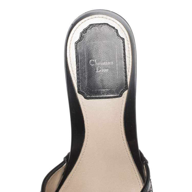 Pre Owned Dior Black Quilted Patent Leather Clog Sandals Size 36.5