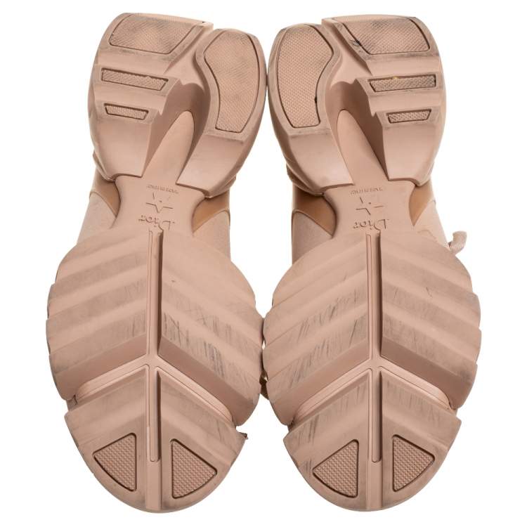 Pre Owned Dior Beige Stretch Fabric And Leather Trim D-Connect Low Top Sneakers Size 38