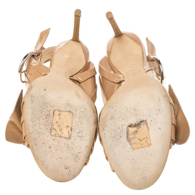 Pre Owned Dior Beige Patent Leather Buckle Sandals Size 39
