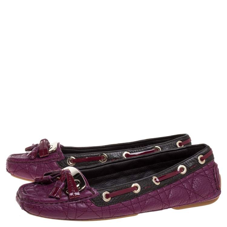 Pre Owned Dior Magenta Cannage Leather Tassel Detail Slip On Loafers Size 38