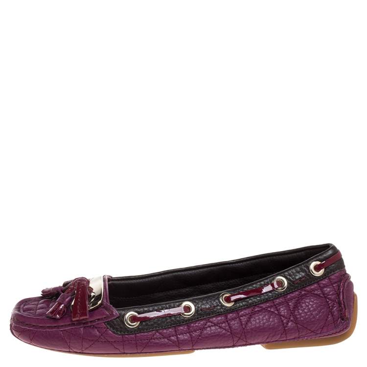 Pre Owned Dior Magenta Cannage Leather Tassel Detail Slip On Loafers Size 38