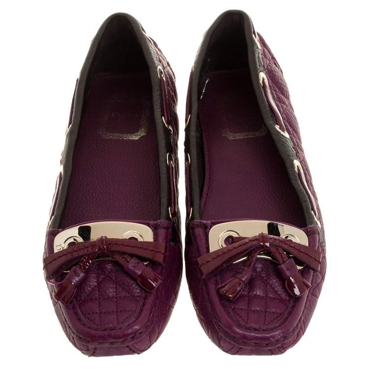 Pre Owned Dior Magenta Cannage Leather Tassel Detail Slip On Loafers Size 38