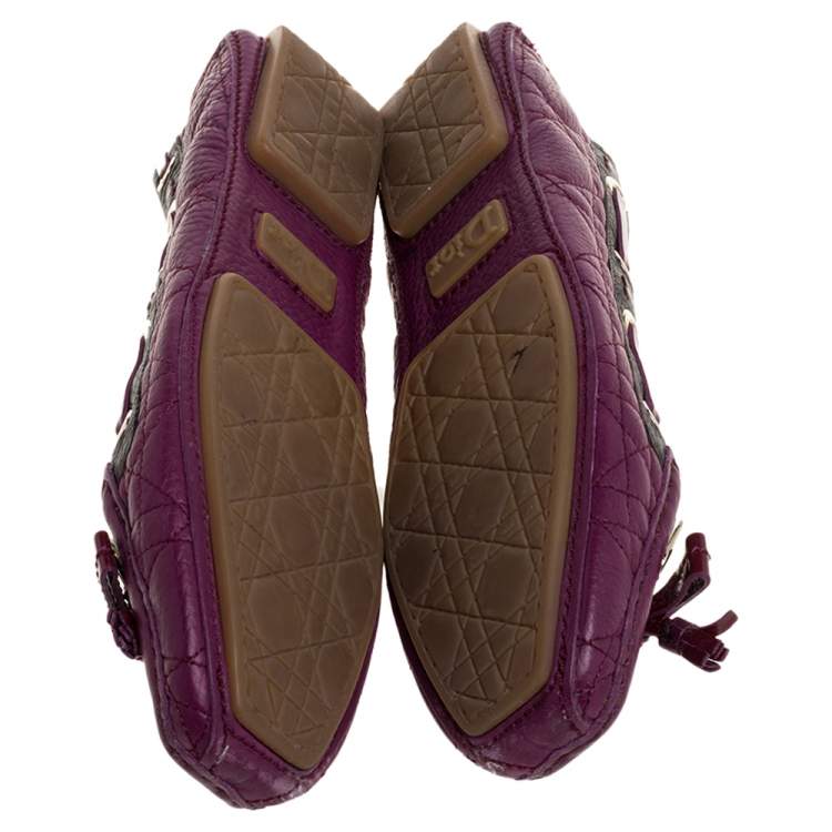 Pre Owned Dior Magenta Cannage Leather Tassel Detail Slip On Loafers Size 38