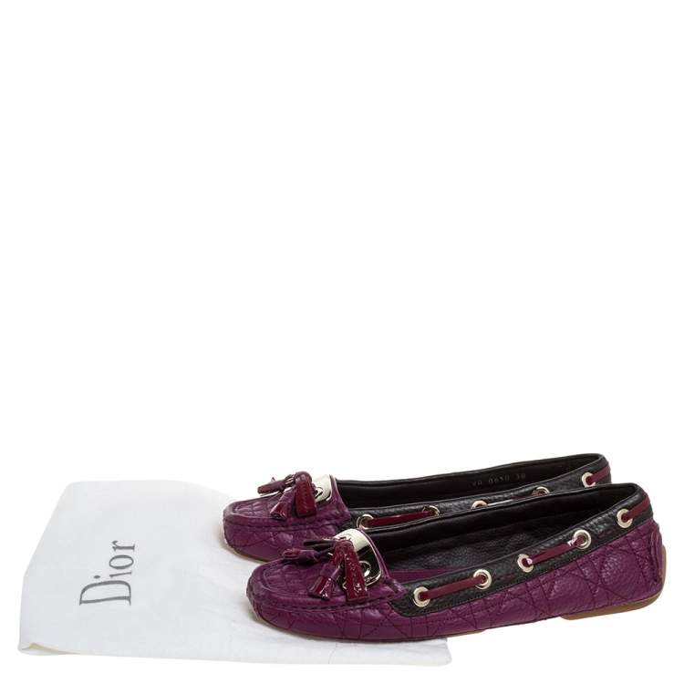 Pre Owned Dior Magenta Cannage Leather Tassel Detail Slip On Loafers Size 38