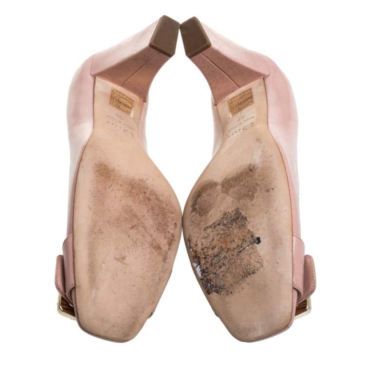 Pre Owned Dior Pale Pink Leather Buckle Detail Pumps Size 38