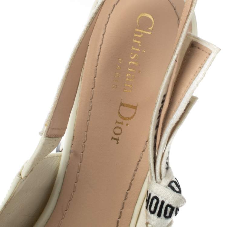 Pre Owned Dior White Patent Leather J'adior Ribbon Pointed Toe Slingback Pumps Size 40