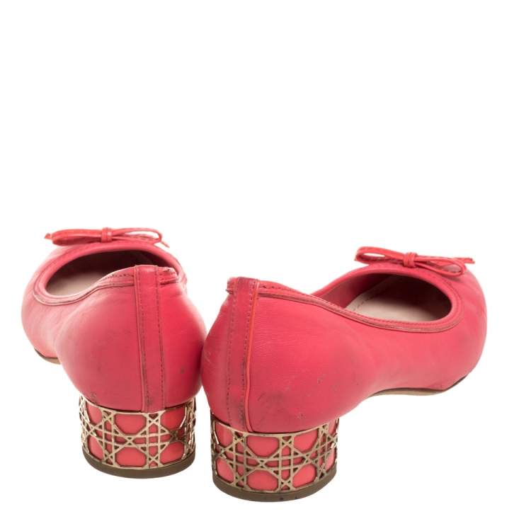 Pre Owned Dior Pink Leather Bow Round Toe Ballet Pumps Size 39