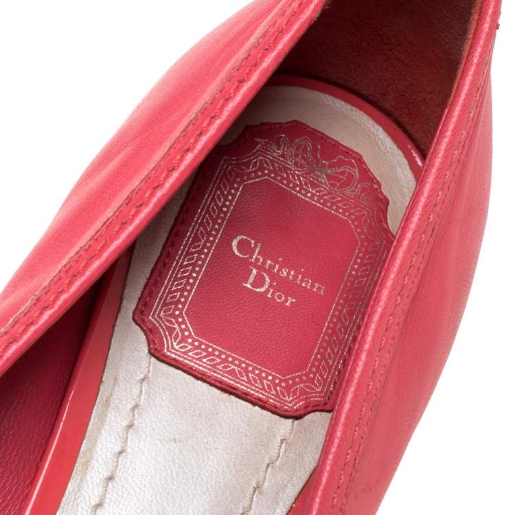 Pre Owned Dior Pink Leather Bow Round Toe Ballet Pumps Size 39