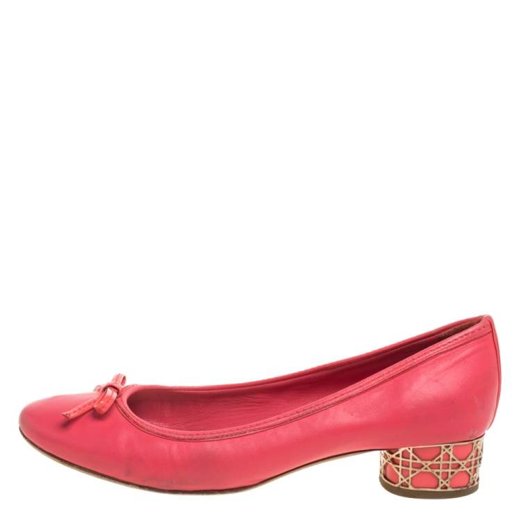 Pre Owned Dior Pink Leather Bow Round Toe Ballet Pumps Size 39