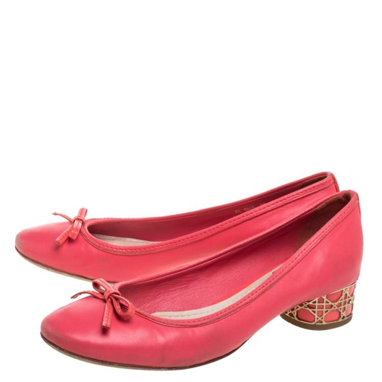 Pre Owned Dior Pink Leather Bow Round Toe Ballet Pumps Size 39