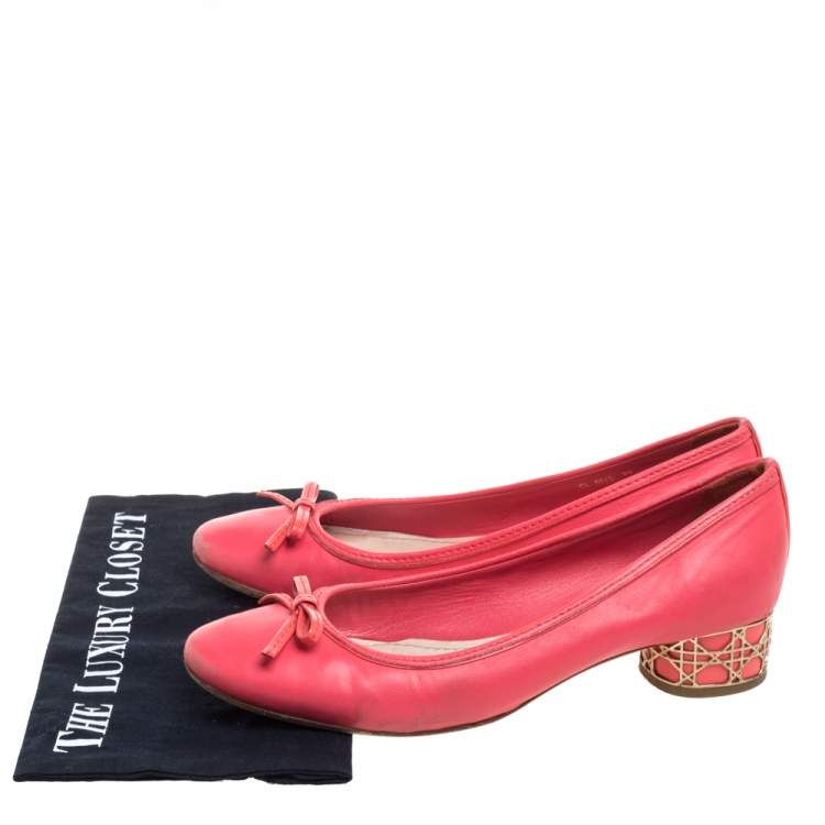 Pre Owned Dior Pink Leather Bow Round Toe Ballet Pumps Size 39