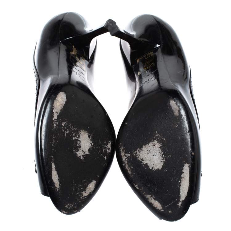 Pre Owned Dior Black Patent Leather Idyll Peep Toe Pumps Size 40