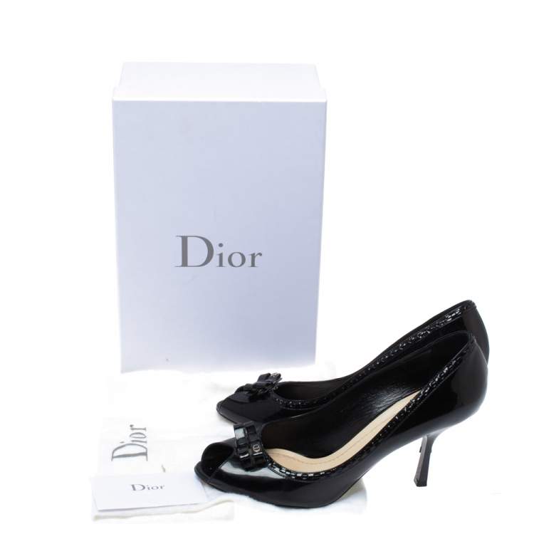 Pre Owned Dior Black Patent Leather Idyll Peep Toe Pumps Size 40