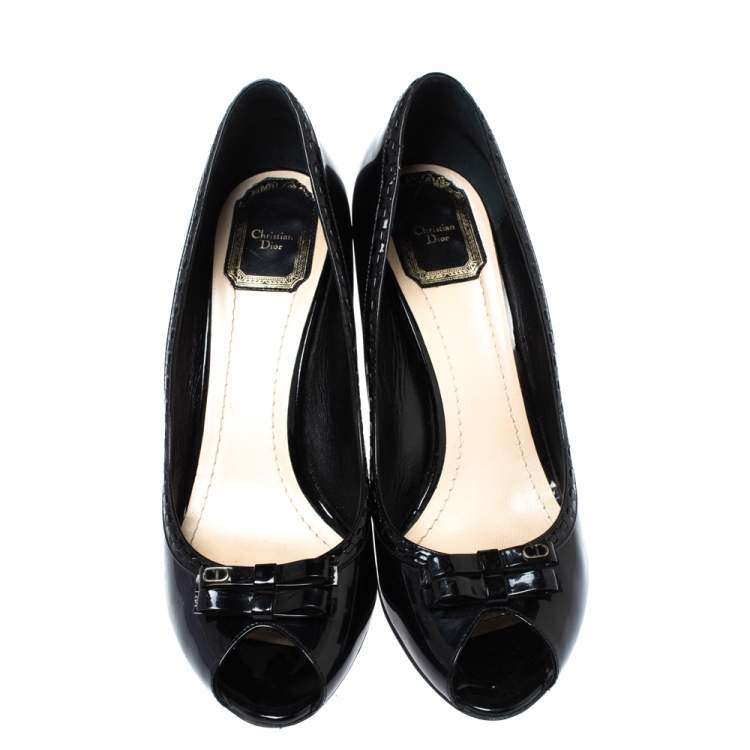 Pre Owned Dior Black Patent Leather Idyll Peep Toe Pumps Size 40