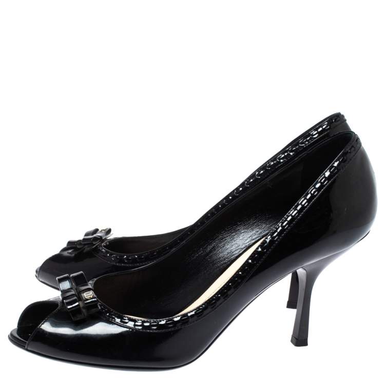 Pre Owned Dior Black Patent Leather Idyll Peep Toe Pumps Size 40