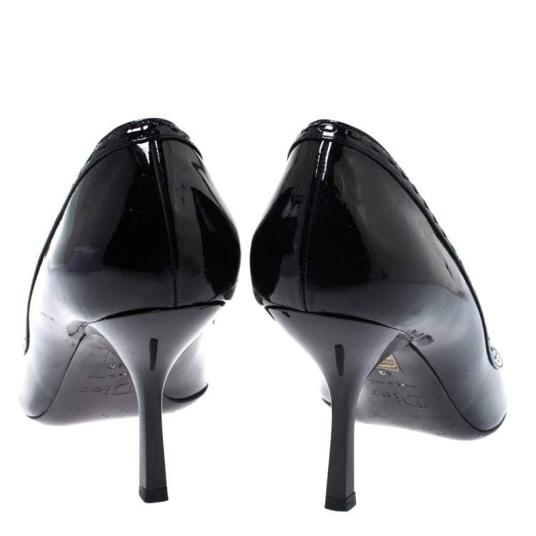 Pre Owned Dior Black Patent Leather Idyll Peep Toe Pumps Size 40
