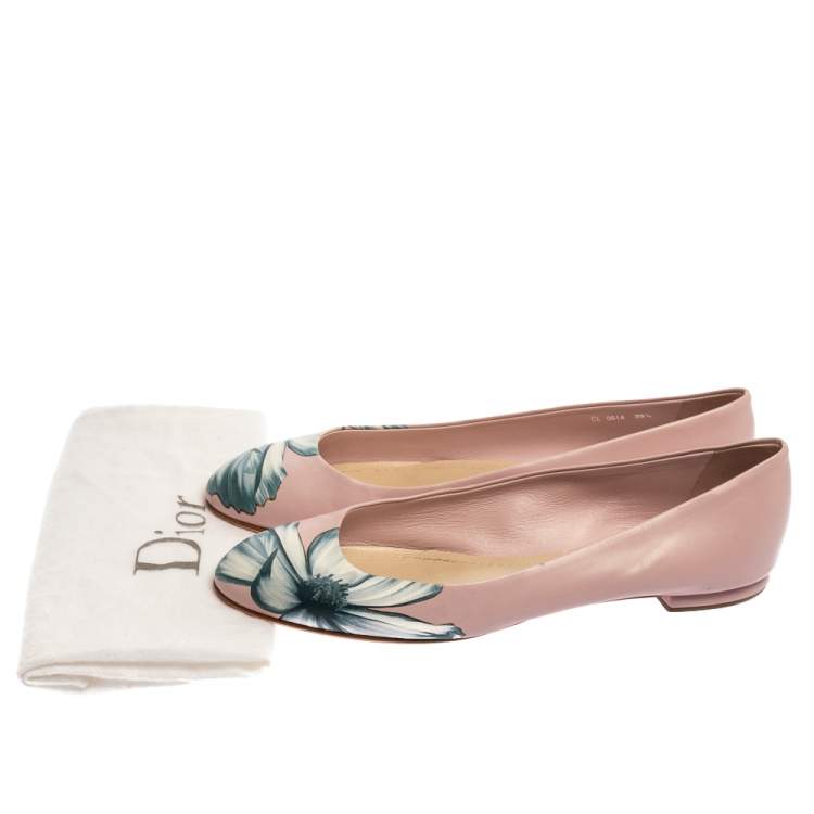 Pre Owned Dior Pink Floral Print Leather Ballet Flats Size 39.5