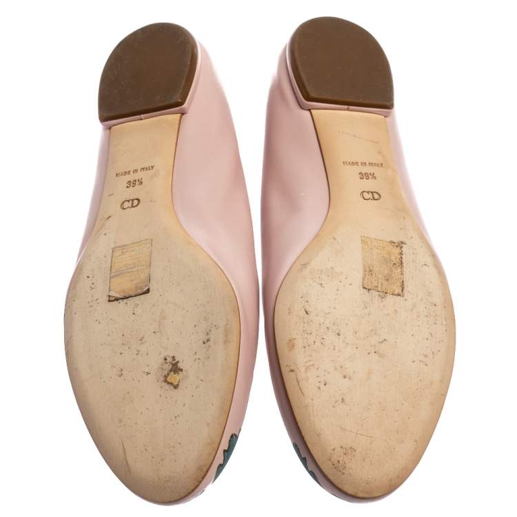 Pre Owned Dior Pink Floral Print Leather Ballet Flats Size 39.5