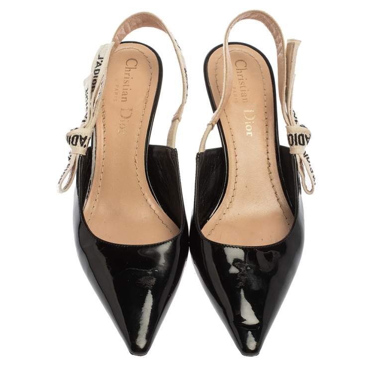 Pre Owned Dior Black Patent Leather J'adior Slingback Sandals Size 35.5