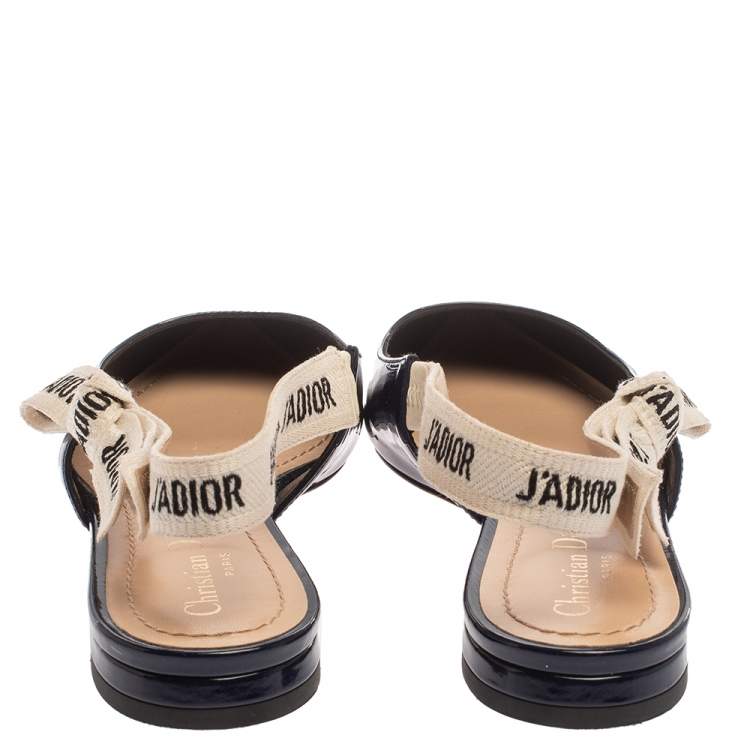 Pre Owned Dior Blue Patent Leather J'adior Slingback Flats Size 37