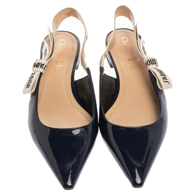 Pre Owned Dior Blue Patent Leather J'adior Slingback Flats Size 37