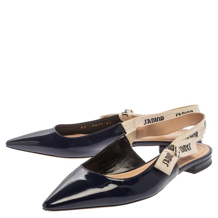 Pre Owned Dior Blue Patent Leather J'adior Slingback Flats Size 37