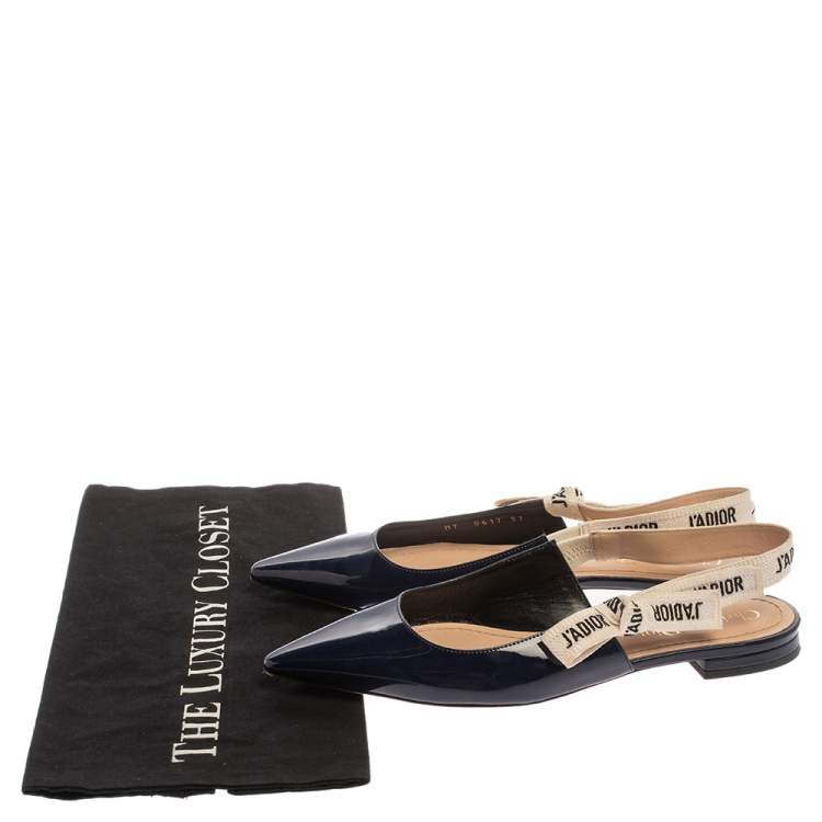 Pre Owned Dior Blue Patent Leather J'adior Slingback Flats Size 37