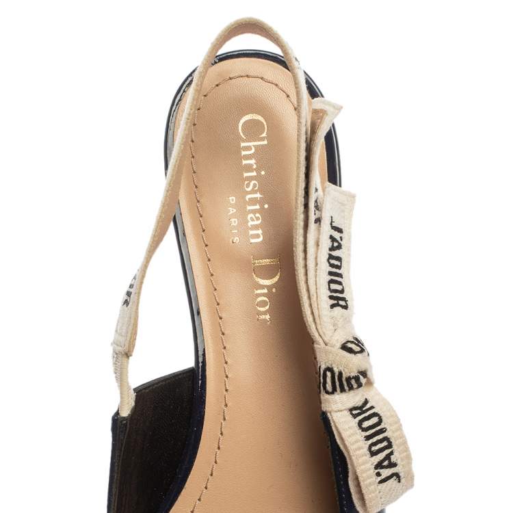 Pre Owned Dior Blue Patent Leather J'adior Slingback Flats Size 37