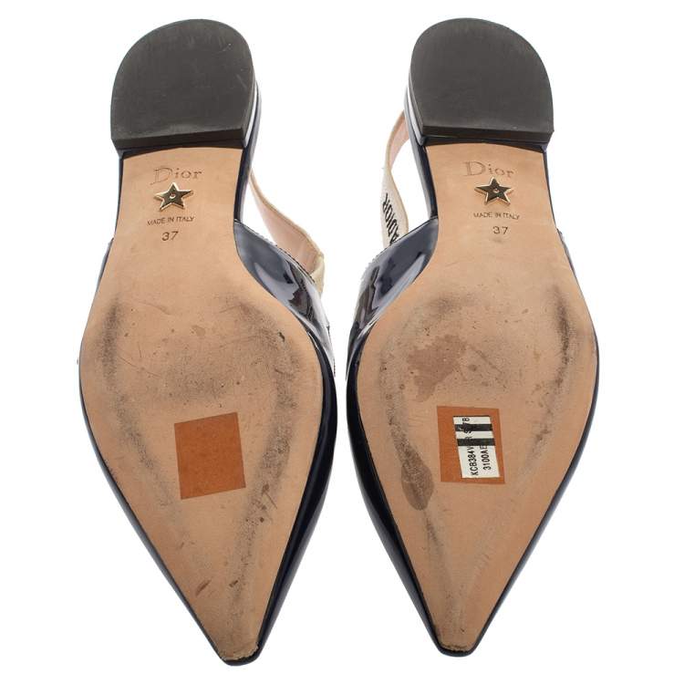 Pre Owned Dior Blue Patent Leather J'adior Slingback Flats Size 37