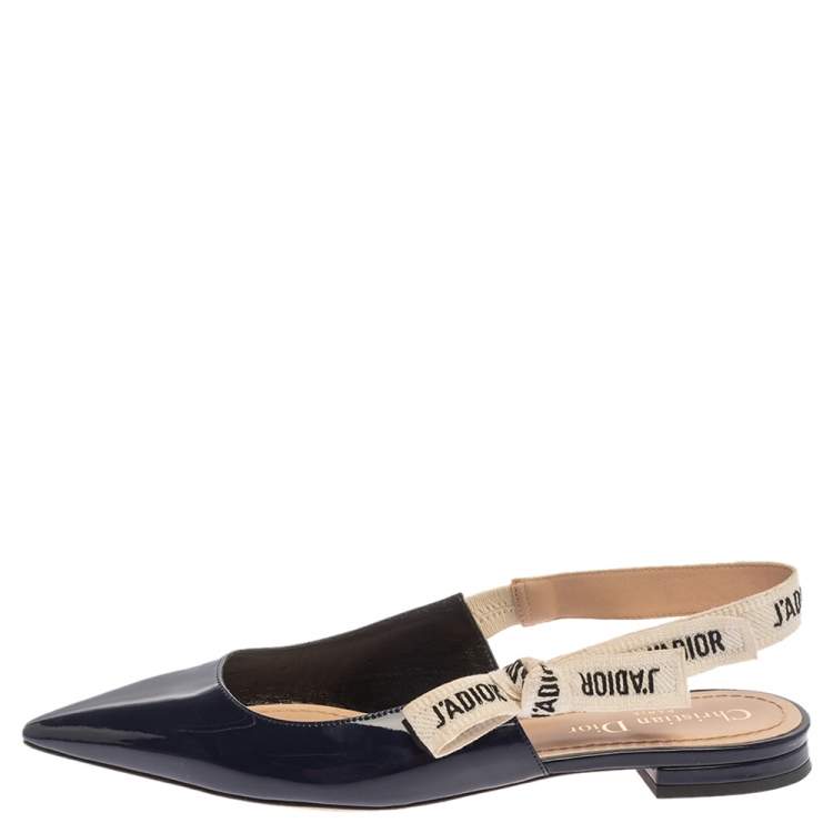 Pre Owned Dior Blue Patent Leather J'adior Slingback Flats Size 37