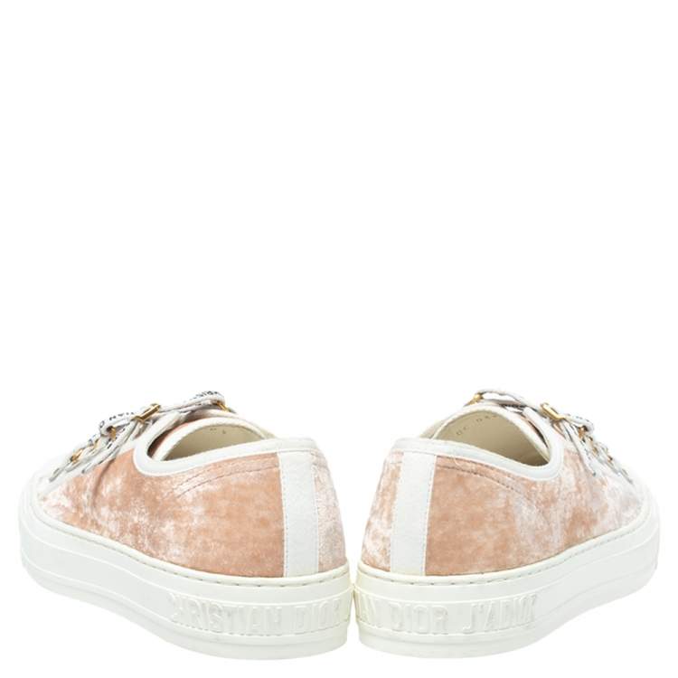 Pre Owned Dior Beige Velvet And Cotton Trim Walk'N'Dior Low Top Sneakers Size 40.5