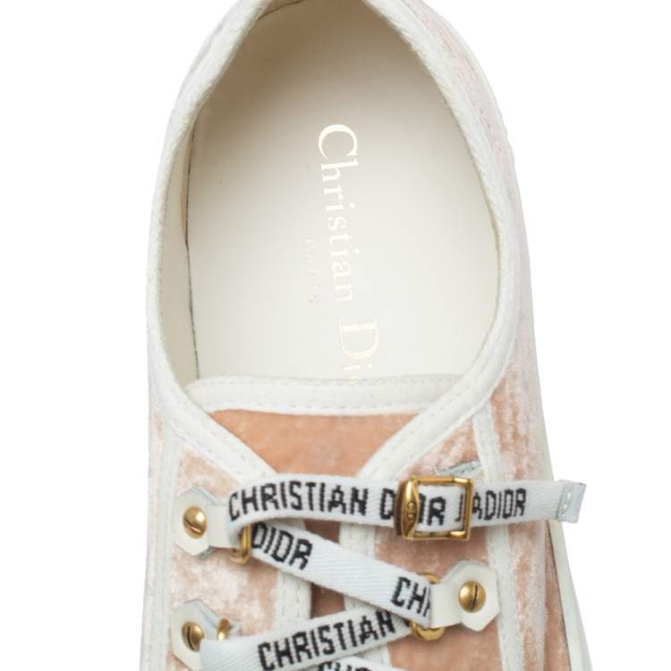 Pre Owned Dior Beige Velvet And Cotton Trim Walk'N'Dior Low Top Sneakers Size 40.5