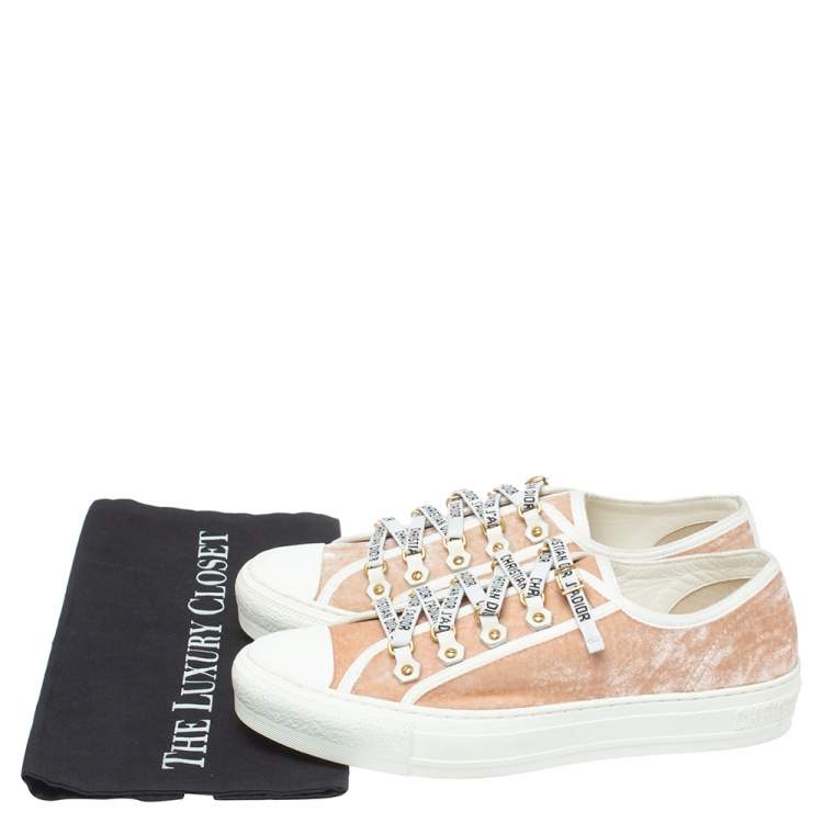 Pre Owned Dior Beige Velvet And Cotton Trim Walk'N'Dior Low Top Sneakers Size 40.5
