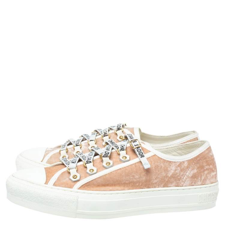 Pre Owned Dior Beige Velvet And Cotton Trim Walk'N'Dior Low Top Sneakers Size 40.5
