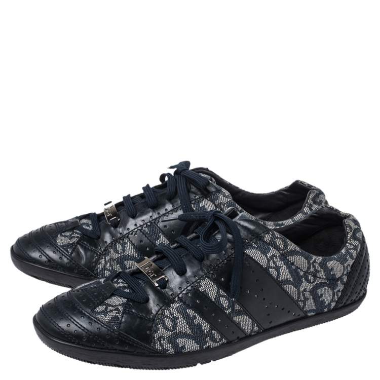 مملوكة مسبقًا Dior Blue Leather and Diorissimo Canvas Low Top Sneakers Size 40
