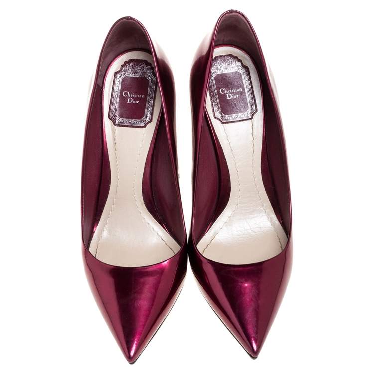 Pre Owned Dior Burgundy Patent Leather Optique Wedge Pumps Size 38